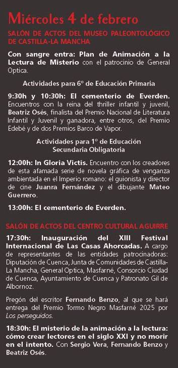 Programación del miércoles 4 de febrero del Festival Las Casas Ahorcadas en Cuenca