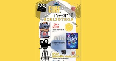 Cartel del cine infantil en la Biblioteca Pública del Estado en Cuenca: Lilo & Stitch el 1 de septiembre y Elio el 3, a las 11:00 h en la Sala Begoña Marlasca