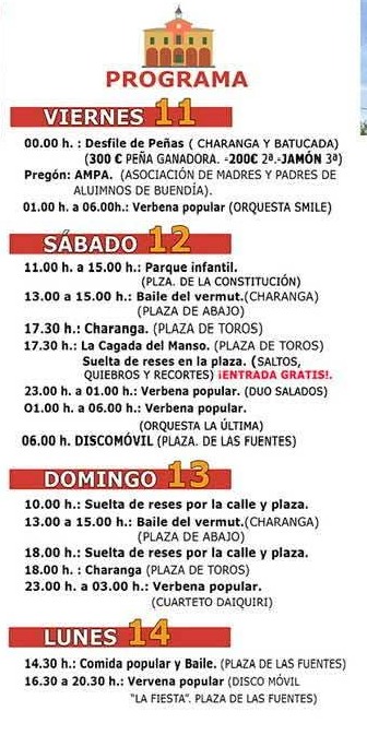 Programa de las Fiestas Patronales de Buendía 2026, del 11 al 14 de septiembre