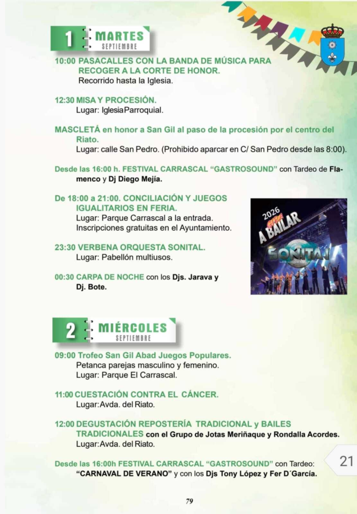 Programa Feria y Fiestas San Gil Abad 2026 Motilla del Palancar, 1 y 2 de septiembre