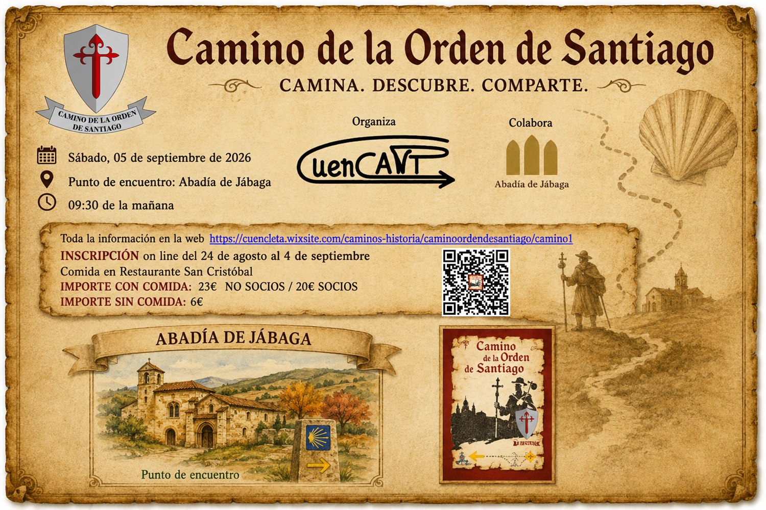 Cartel del I Camino de la Orden de Santiago en la Abadía de Jábaga