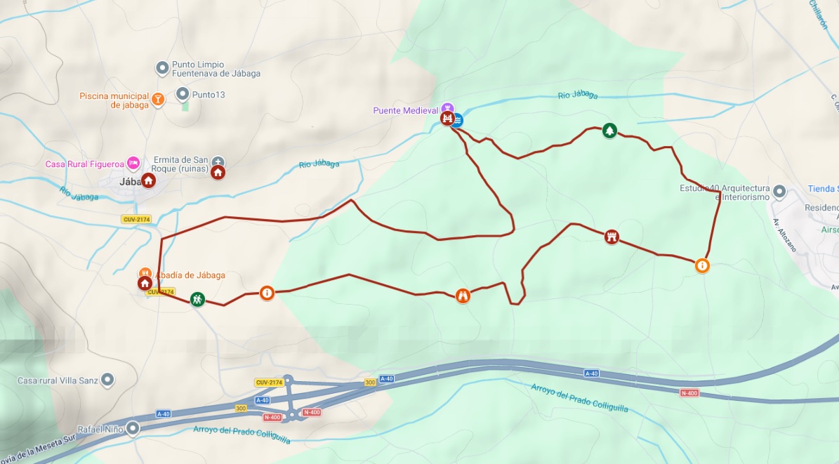 Mapa del itinerario circular de 9,2 km desde la Abadía de Jábaga