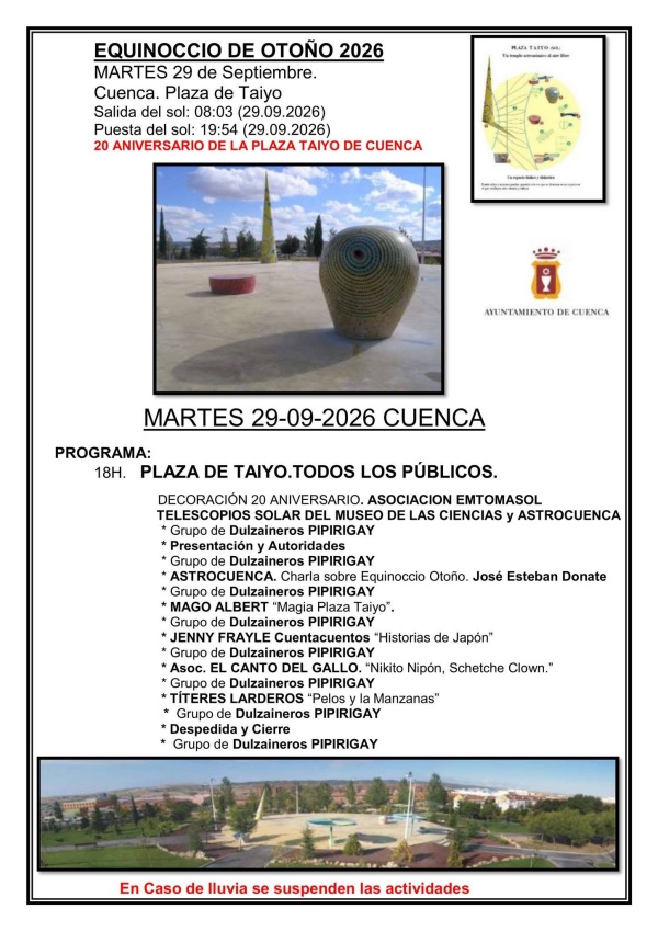 Programa de la Fiesta del Equinoccio de Otoño 2026 en la Plaza Taiyo de Cuenca