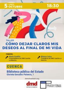 Cartel del taller Cómo dejar claros mis deseos al final de mi vida