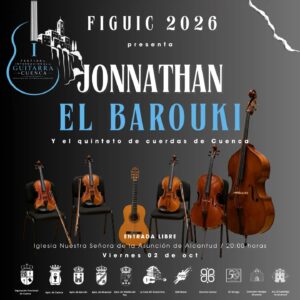 Cartel del concierto de Jonnathan El Barouki y el Quinteto de Cuerdas de Cuenca, 2 de octubre en Alcantud