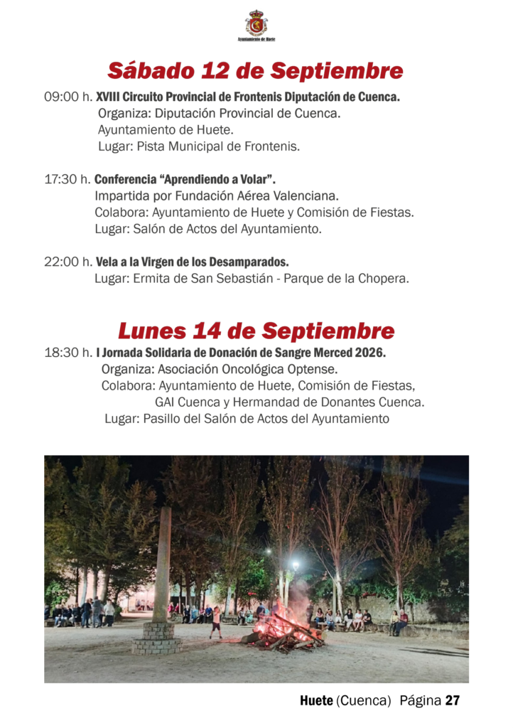 Programa de las Fiestas de la Merced 2026 de Huete: sábado 12 y lunes 14 de septiembre