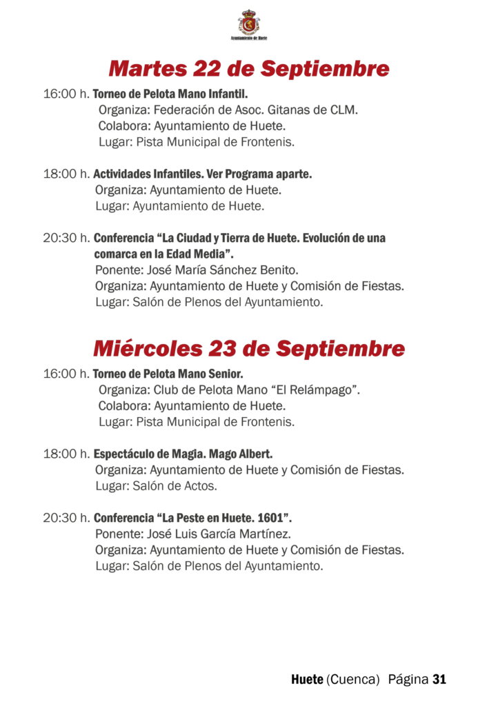 Programa de las Fiestas de la Merced 2026 de Huete: 22 y 23 de septiembre