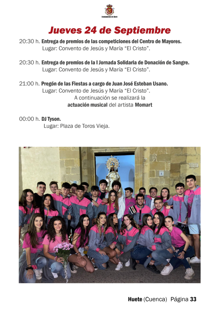 Programa de las Fiestas de la Merced 2026 de Huete: jueves 24 de septiembre