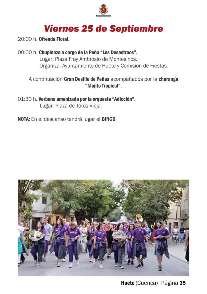 Programa de las Fiestas de la Merced 2026 de Huete: viernes 25 de septiembre