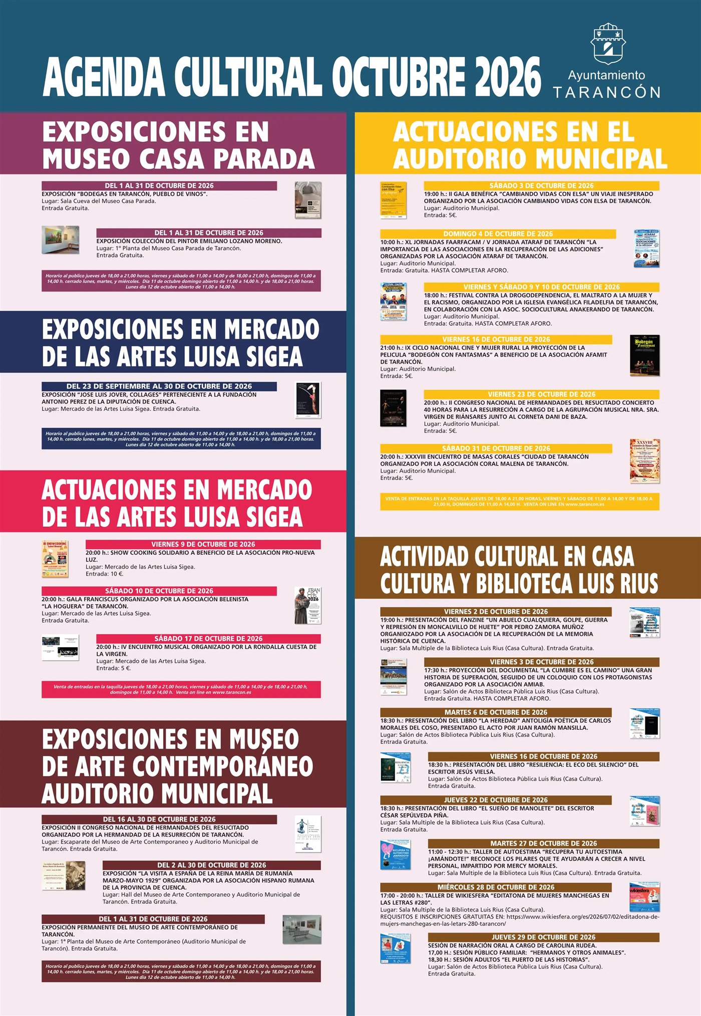 Cartel de la agenda cultural de octubre de 2026 en Tarancón