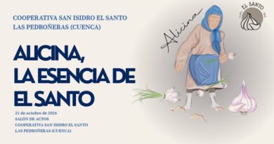 Cartel horizontal de la jornada «Alicina, la Esencia de El Santo», 21 de octubre en la Cooperativa San Isidro El Santo de Las Pedroñeras