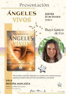 Cartel de la presentación de «Ángeles vivos», de Thays Santos de Fez, en la Biblioteca Pública de Cuenca