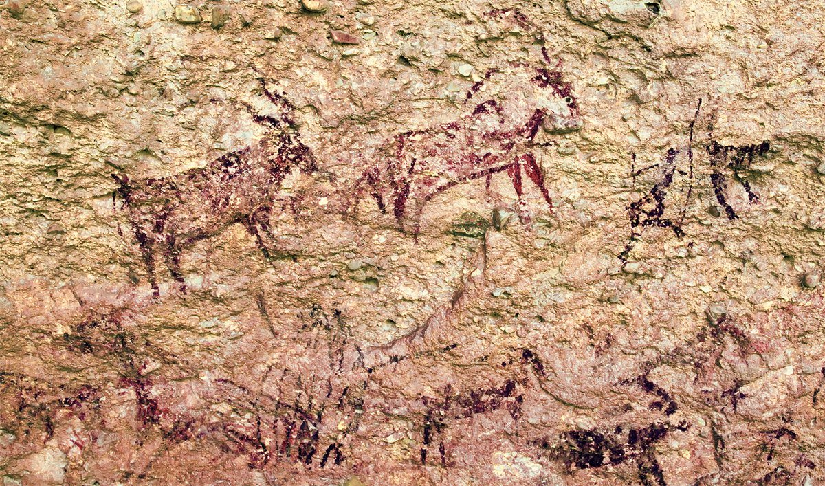 Escena pintada en el Abrigo Grande de Minateda (Albacete)
