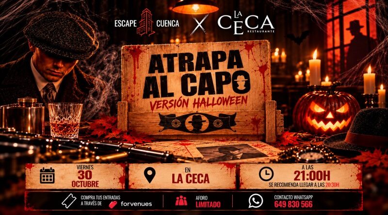 Cartel de «Atrapa al Capo – Versión Halloween», de Escape Cuenca y La Ceca, el viernes 30 de octubre a las 21:00 h