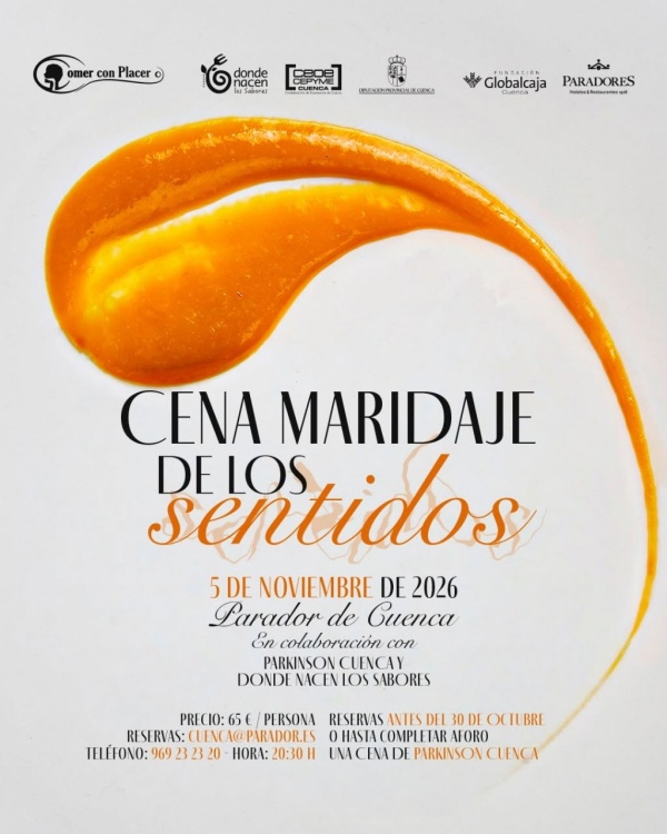 Cartel de la Cena Maridaje de los Sentidos en el Parador de Cuenca, 5 de noviembre de 2026