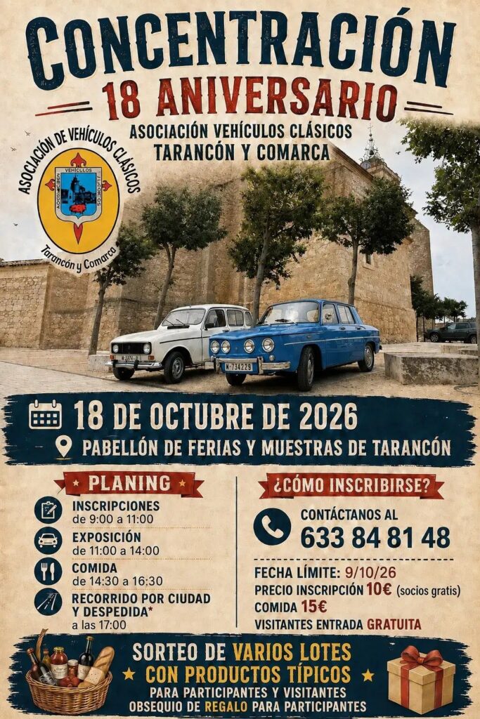 Cartel de la concentración del 18.º aniversario de la Asociación de Vehículos Clásicos de Tarancón y Comarca, el 18 de octubre de 2026