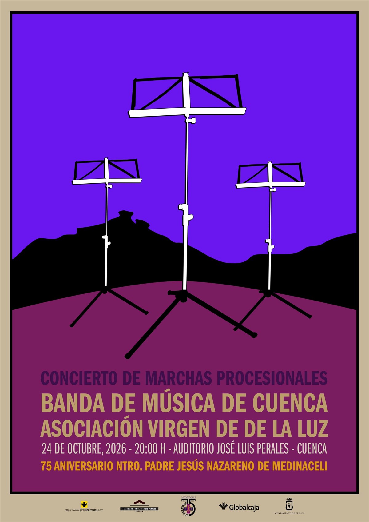 Cartel del concierto de marchas procesionales del 75 aniversario del Medinaceli en el Auditorio de Cuenca