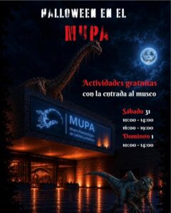 Cartel de Halloween en el MUPA, Museo de Paleontología de Castilla-La Mancha, el 31 de octubre y el 1 de noviembre
