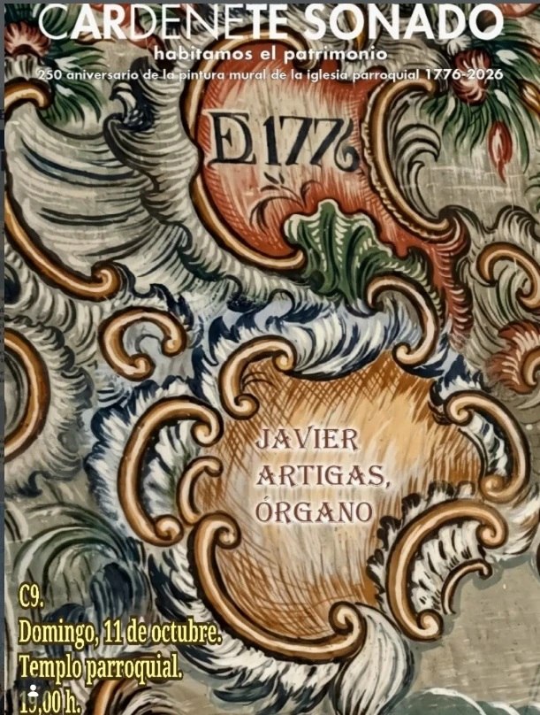 Cartel del concierto de órgano de Javier Artigas en Cardenete Sonado, el domingo 11 de octubre de 2026