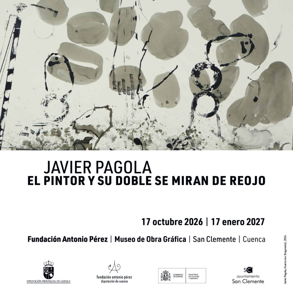 Cartel de la exposición Javier Pagola. El pintor y su doble se miran de reojo, en el Museo de Obra Gráfica de San Clemente