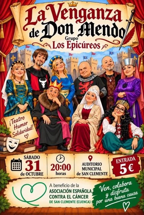Cartel de «La venganza de Don Mendo», el 31 de octubre de 2026 en el Auditorio Municipal de San Clemente, a beneficio de la AECC