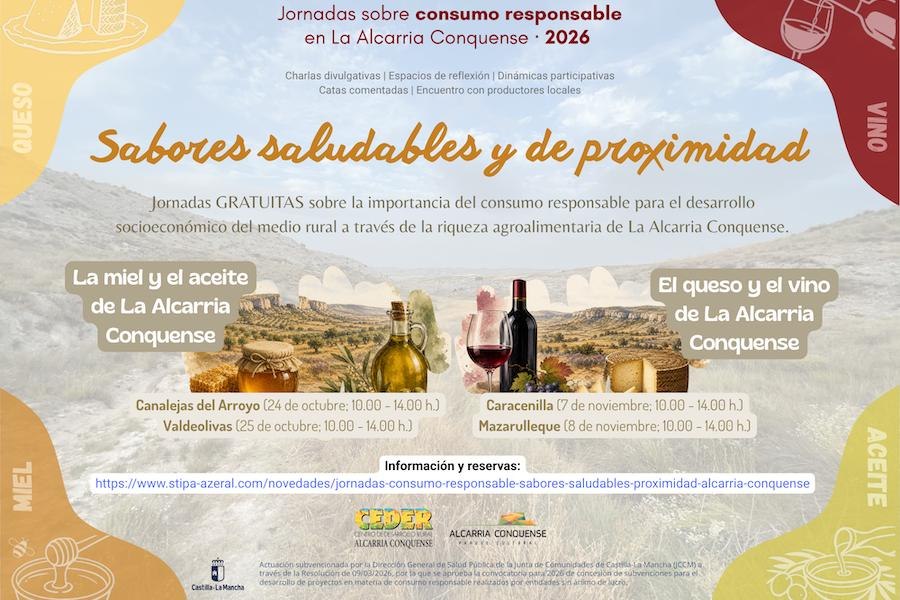 Cartel de las jornadas sobre consumo responsable «Sabores saludables y de proximidad» en La Alcarria Conquense 2026