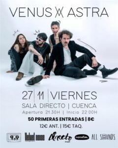 Cartel del concierto de Venus Astra en Sala Directo Cuenca el 27 de noviembre de 2026