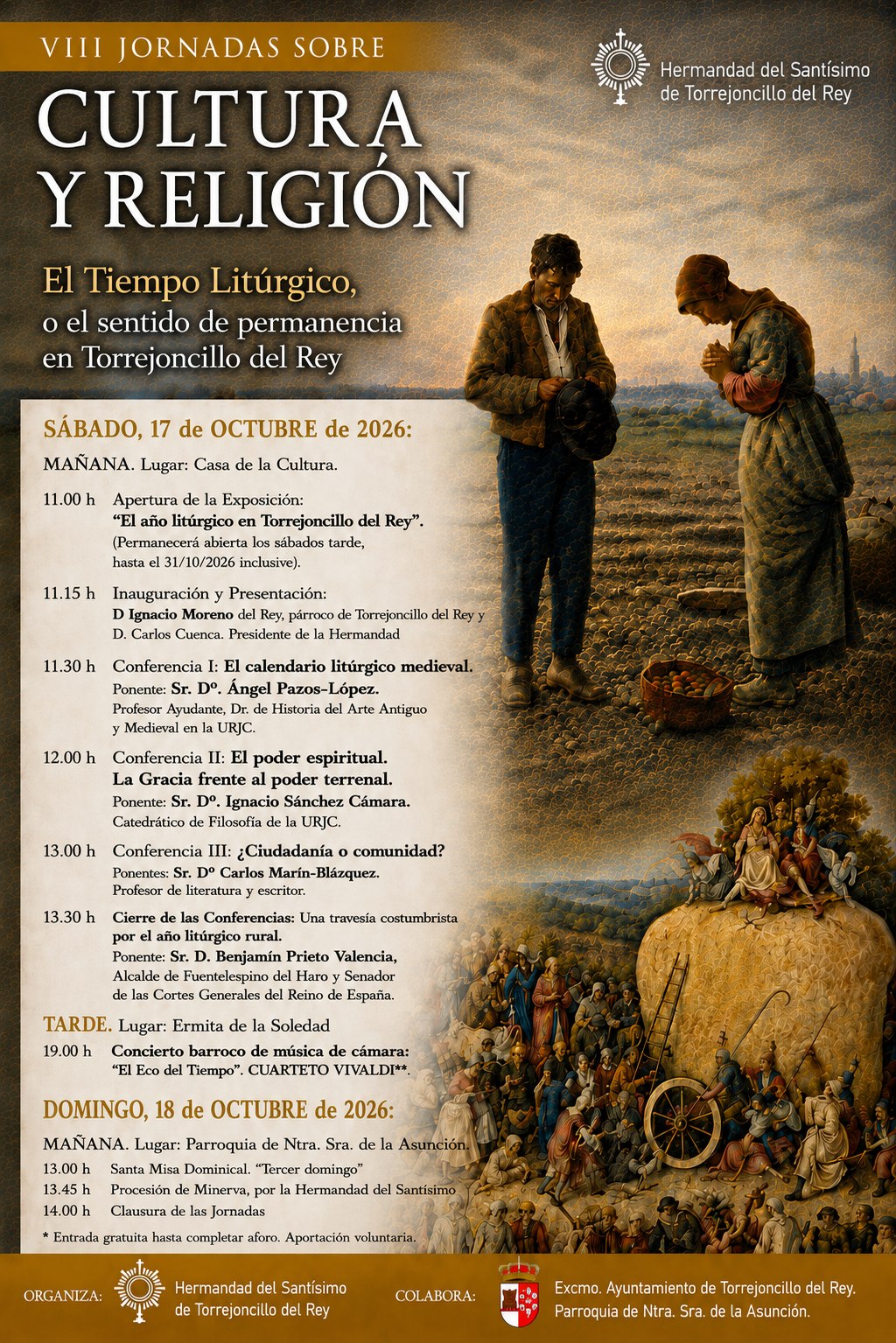 Cartel con el programa de las VIII Jornadas sobre Cultura y Religión de Torrejoncillo del Rey, 17 y 18 de octubre de 2026