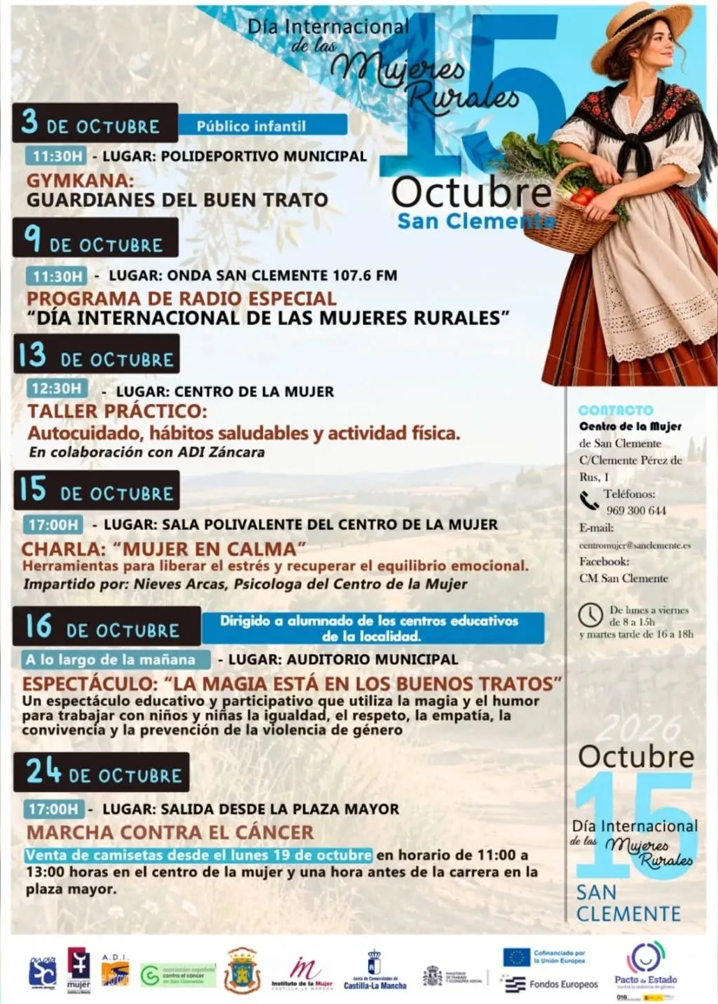 Cartel de la programación del Día Internacional de las Mujeres Rurales en San Clemente, octubre de 2026
