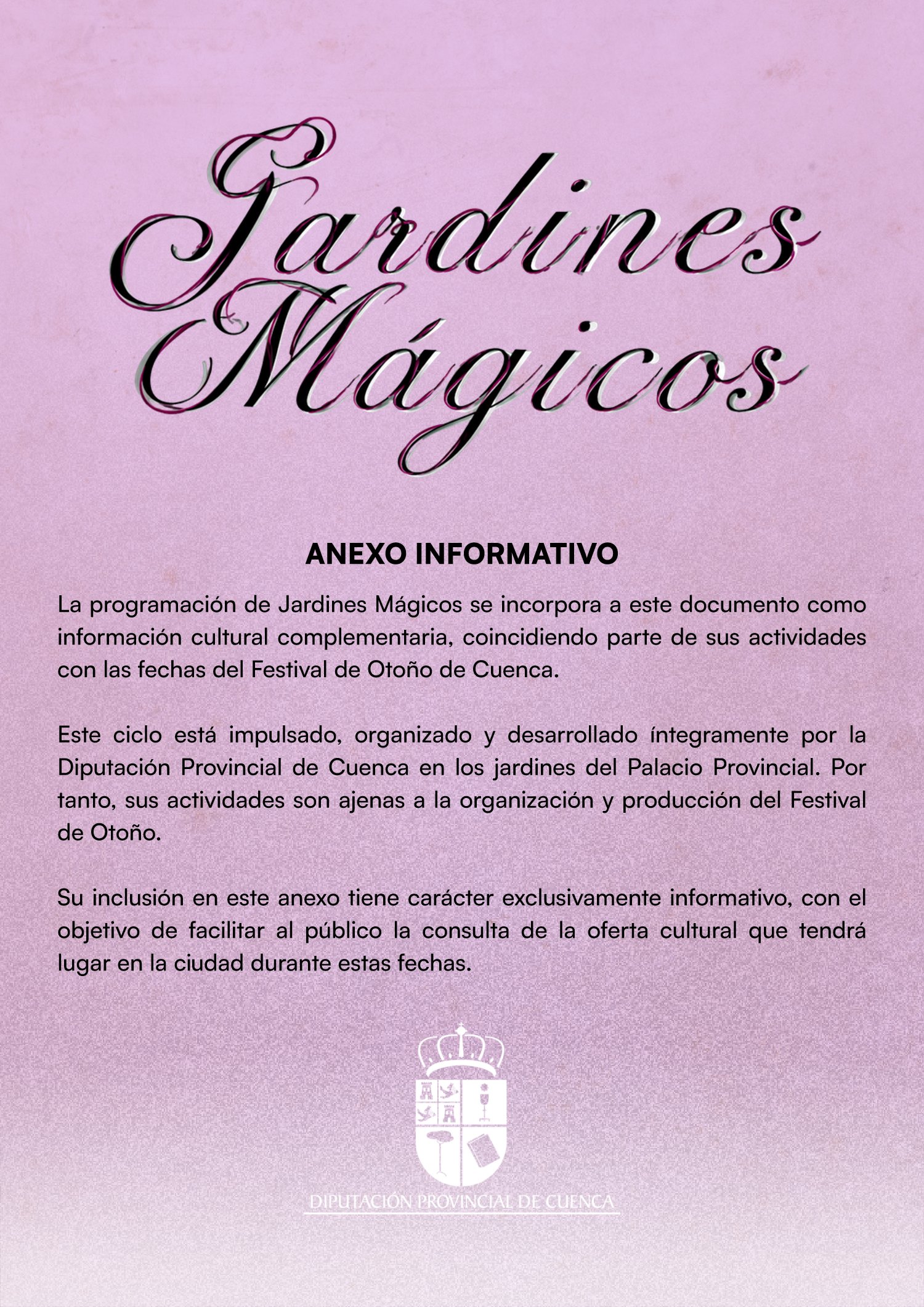 Anexo informativo del programa del Festival Otoño en Cuenca sobre el ciclo Jardines Mágicos de la Diputación