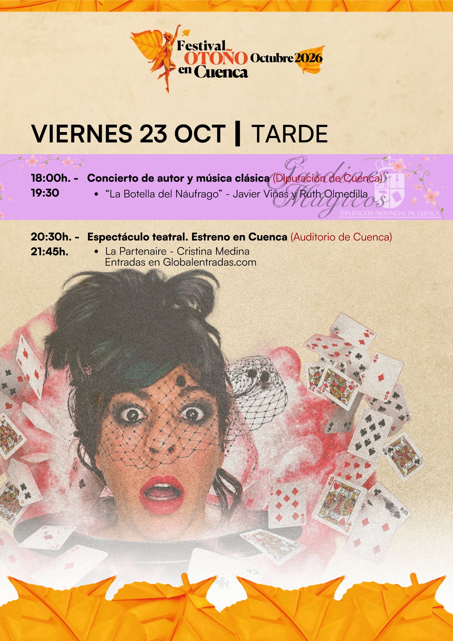 Programa del Festival Otoño en Cuenca 2026, viernes 23 de octubre: concierto «La Botella del Náufrago» y «La Partenaire», de Cristina Medina
