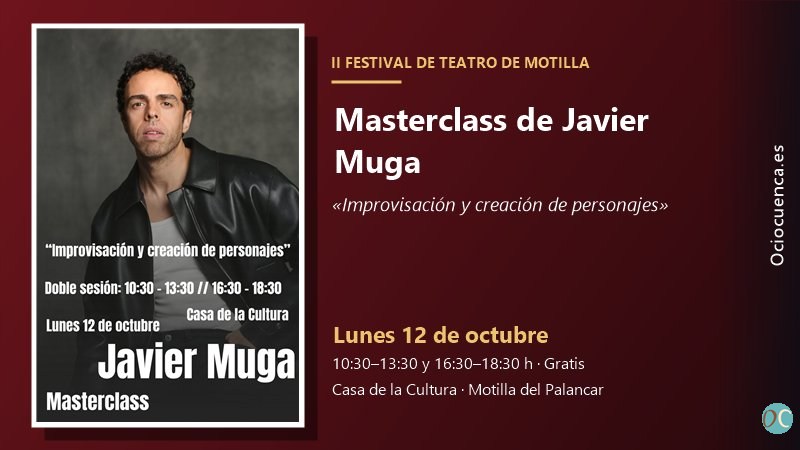 Cartel de la masterclass de Javier Muga en el Festival de Teatro de Motilla del Palancar