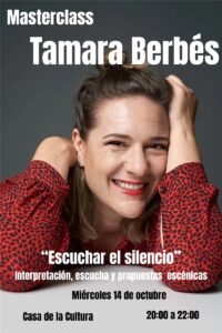 Cartel de la masterclass de Tamara Berbés en el Festival de Teatro de Motilla del Palancar