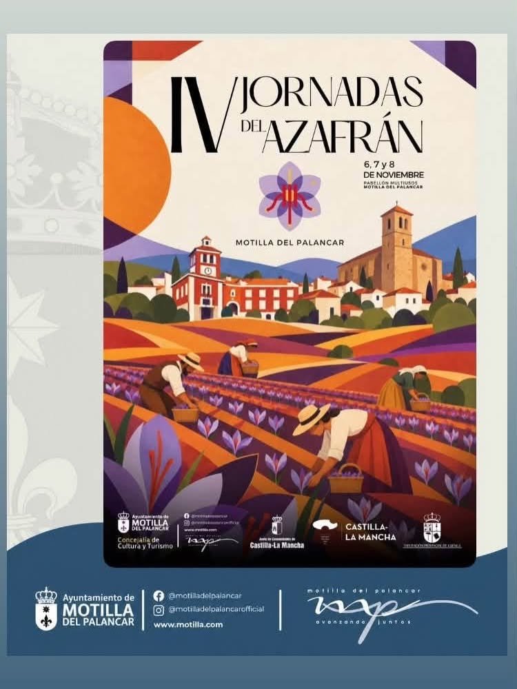 Cartel de las IV Jornadas del Azafrán de Motilla del Palancar, 6, 7 y 8 de noviembre de 2026