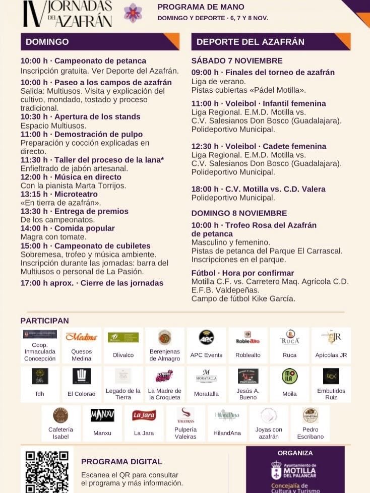 Programa del domingo y del deporte de las IV Jornadas del Azafrán