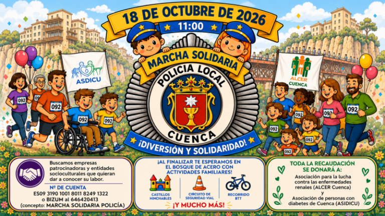 La I Marcha Solidaria de la Policía Local recorrerá Cuenca el domingo 18 de octubre a favor de Asdicu y Alcer