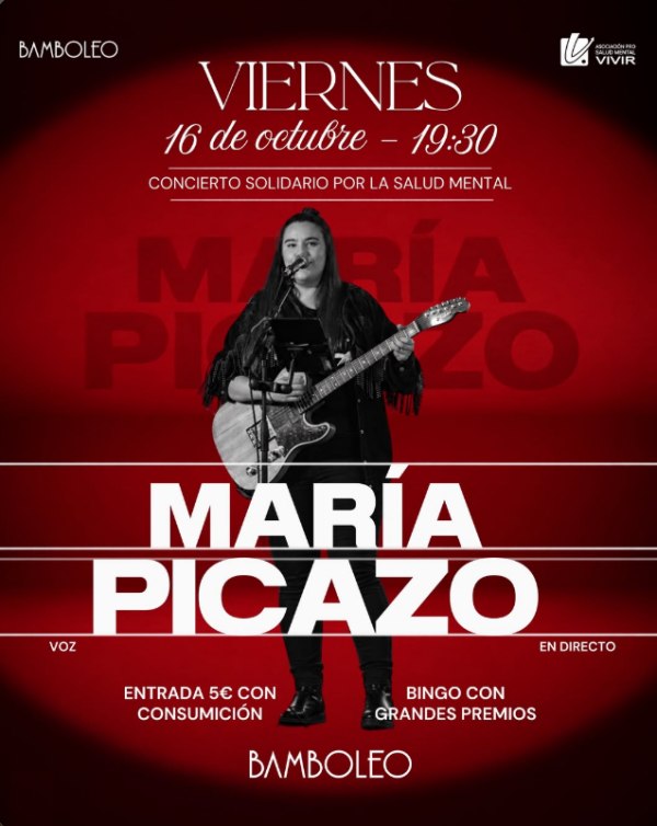 Cartel del concierto solidario de María Picazo en la Sala Bamboleo de Cuenca