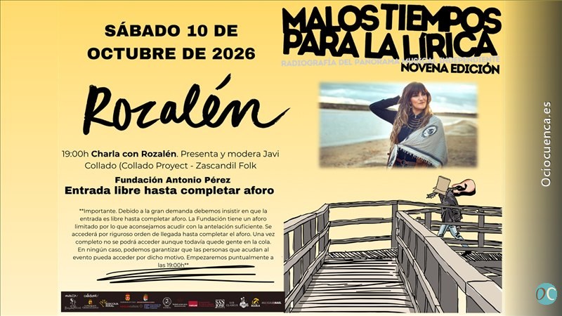 Charla con Rozalén en «Malos Tiempos para la Lírica», el sábado 10 de octubre en la Fundación Antonio Pérez de Cuenca