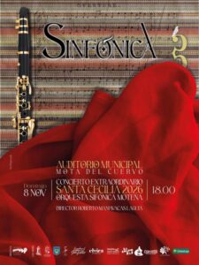 Cartel del Concierto Extraordinario de Santa Cecilia 2026 de la Orquesta Sinfónica Moteña, dirigida por Roberto Manjavacas Laguía, en el Auditorio Municipal de Mota del Cuervo