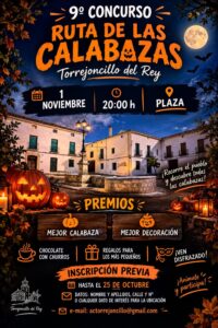 Cartel del 9.º concurso Ruta de las Calabazas de Torrejoncillo del Rey, el 1 de noviembre de 2026 a las 20:00 h en la plaza