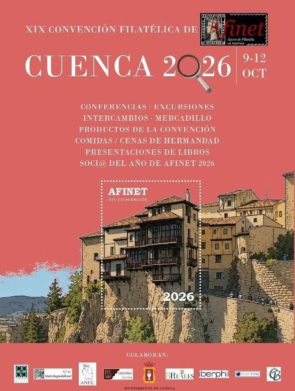 Cartel de la XIX Convención Filatélica de AFINET en Cuenca, del 9 al 12 de octubre de 2026